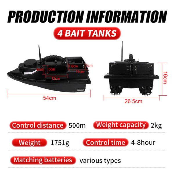 High Capacity Bait Boat RC Fishing With 100 GPS Points One Key Direct 7 Color Front Light 500m Distance - Image 3