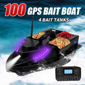 High Capacity Bait Boat RC Fishing With 100 GPS Points One Key Direct 7 Color Front Light 500m Distance